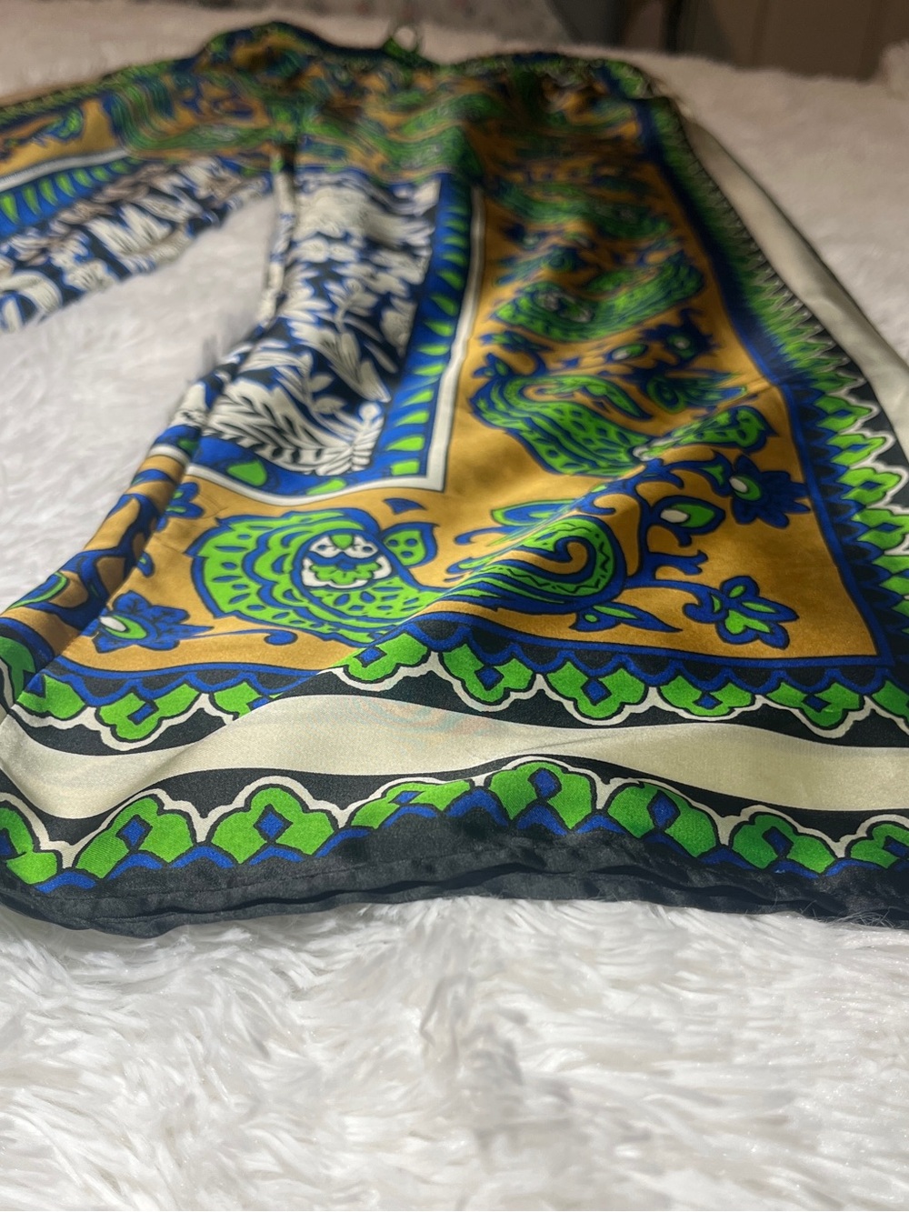Zara Gold, Green & Blue Paisley-Print Elastic Waist Pants - Picture 7 of 7